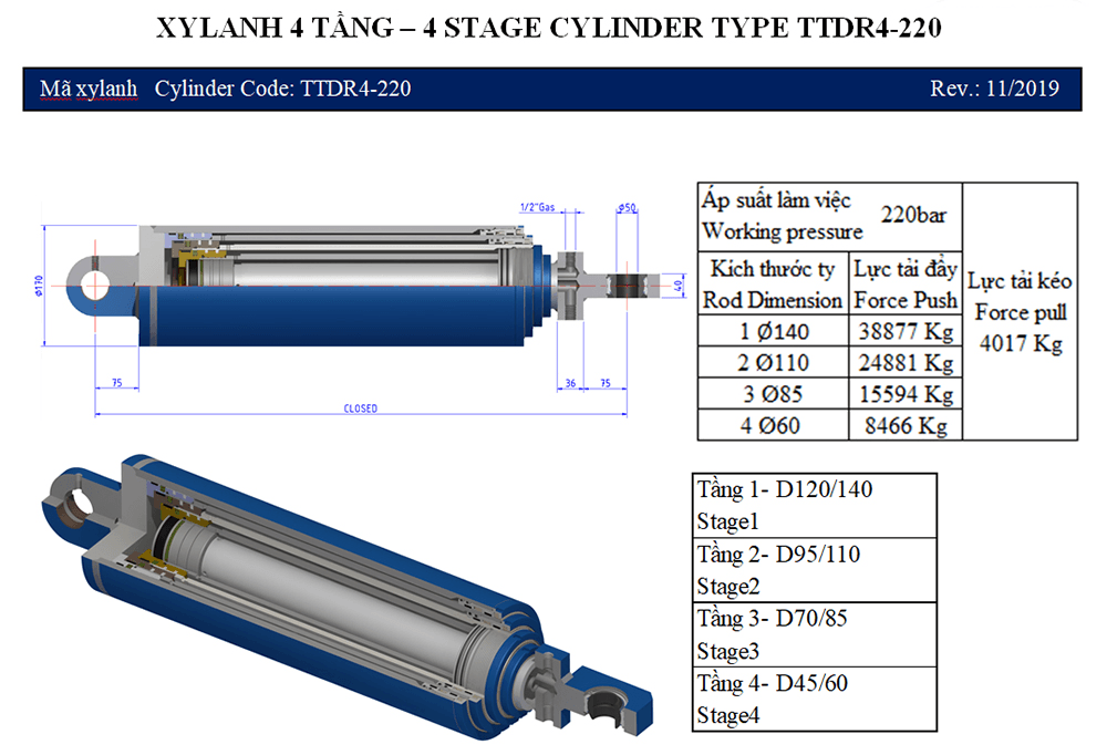 Xy lanh nhiều tầng TTDR-150